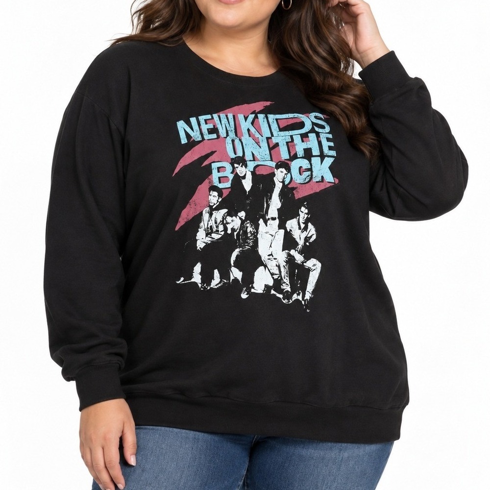 Womens Plus Black Pullover Sweatshirt Size 5 New Kids On The Block Graphic